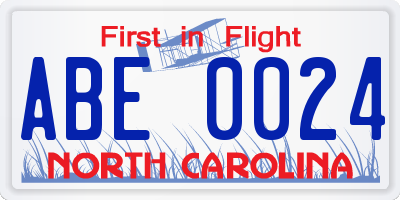 NC license plate ABE0024