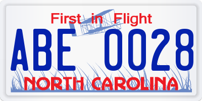 NC license plate ABE0028