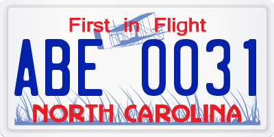 NC license plate ABE0031
