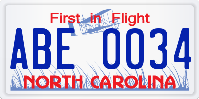 NC license plate ABE0034