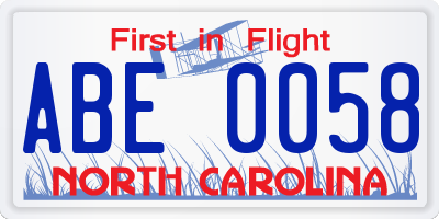 NC license plate ABE0058
