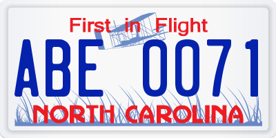 NC license plate ABE0071
