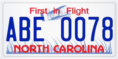 NC license plate ABE0078