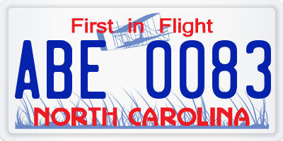 NC license plate ABE0083
