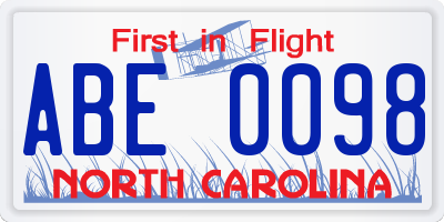 NC license plate ABE0098