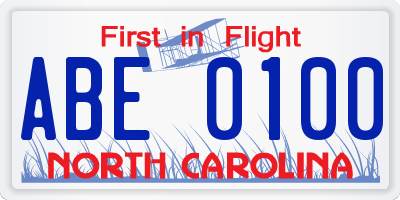 NC license plate ABE0100