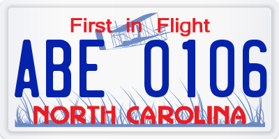 NC license plate ABE0106