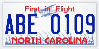 NC license plate ABE0109