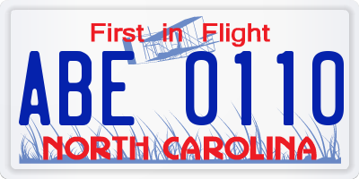 NC license plate ABE0110
