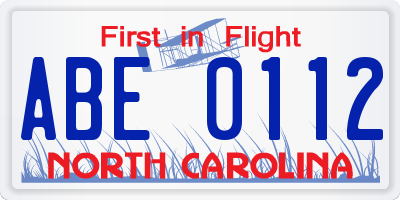 NC license plate ABE0112