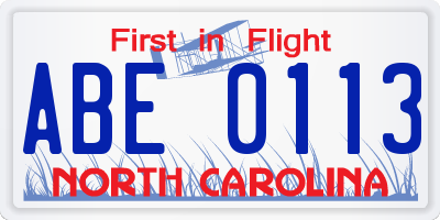 NC license plate ABE0113