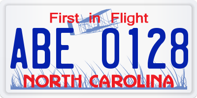 NC license plate ABE0128