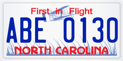 NC license plate ABE0130
