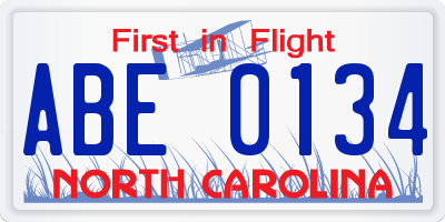 NC license plate ABE0134