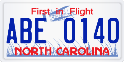 NC license plate ABE0140