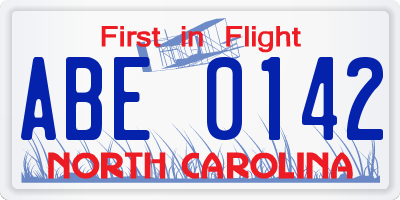 NC license plate ABE0142