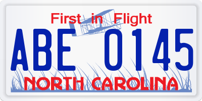 NC license plate ABE0145