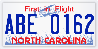 NC license plate ABE0162