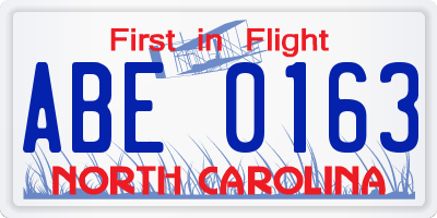 NC license plate ABE0163