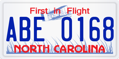 NC license plate ABE0168