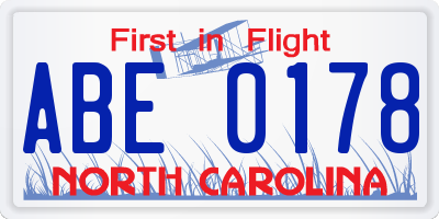 NC license plate ABE0178