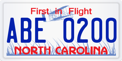 NC license plate ABE0200