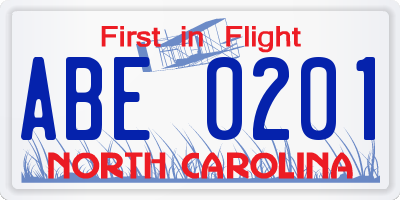 NC license plate ABE0201