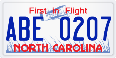 NC license plate ABE0207