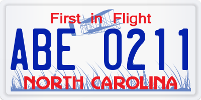 NC license plate ABE0211