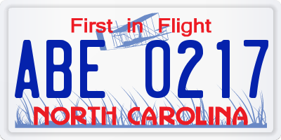 NC license plate ABE0217