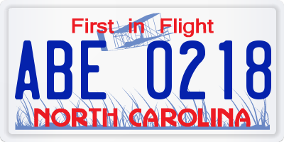 NC license plate ABE0218