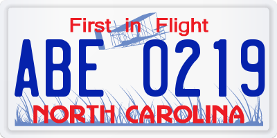 NC license plate ABE0219