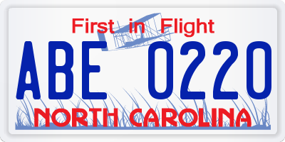 NC license plate ABE0220