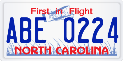 NC license plate ABE0224