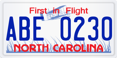 NC license plate ABE0230