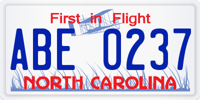 NC license plate ABE0237