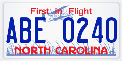 NC license plate ABE0240