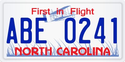 NC license plate ABE0241