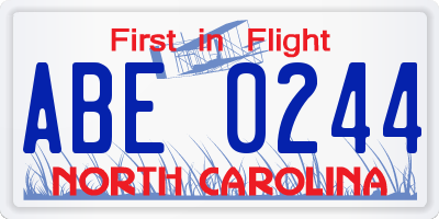 NC license plate ABE0244