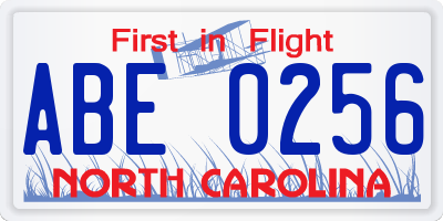 NC license plate ABE0256