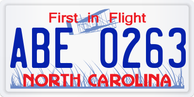 NC license plate ABE0263