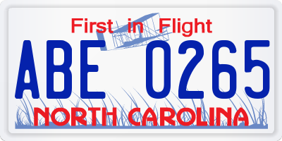 NC license plate ABE0265