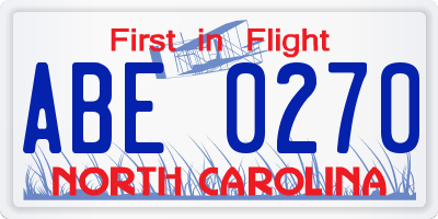 NC license plate ABE0270