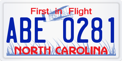 NC license plate ABE0281