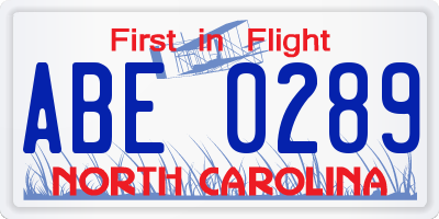 NC license plate ABE0289