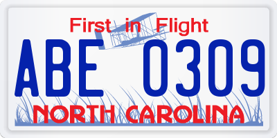 NC license plate ABE0309
