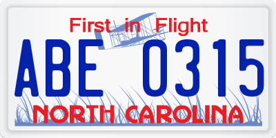 NC license plate ABE0315