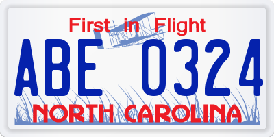 NC license plate ABE0324