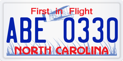 NC license plate ABE0330