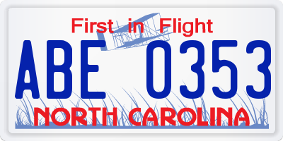 NC license plate ABE0353